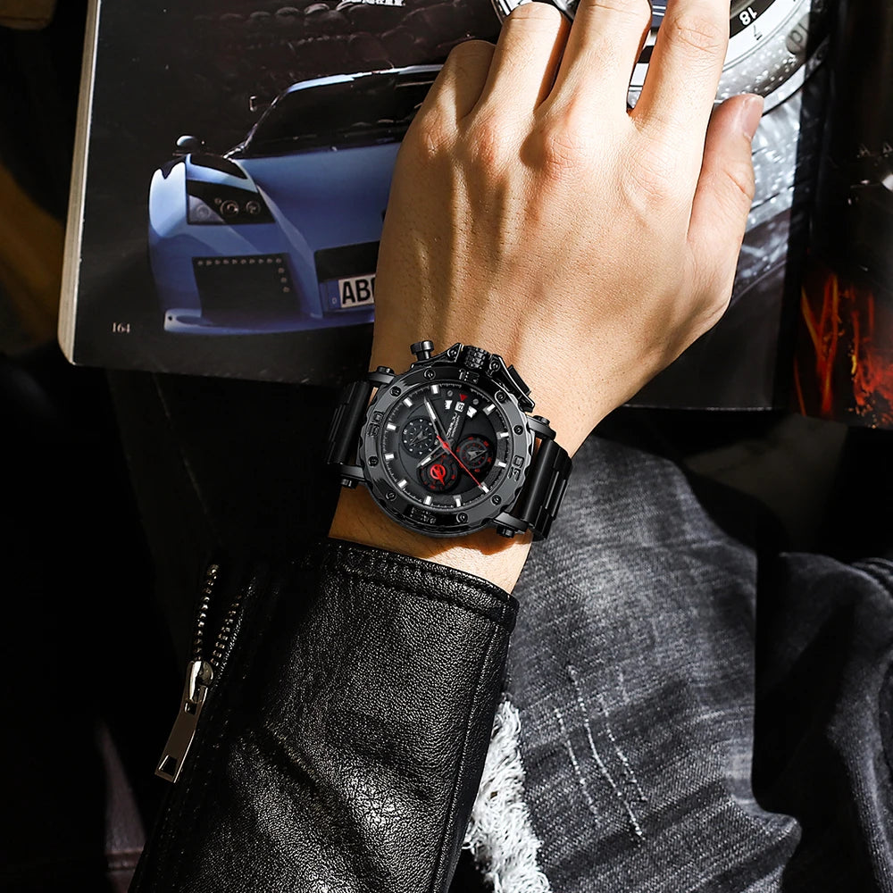 Watch for Men Top Brand Luxury Big Dial Stainless Steel Waterproof Chronograph Wristwatches with Date Relogio Masculino
