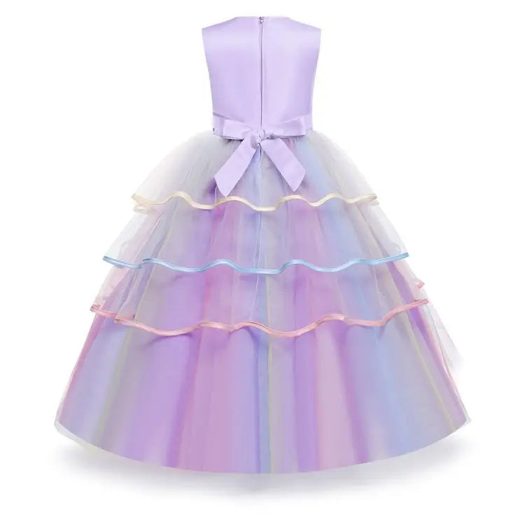 Unicorn Flower Applique Princess Ball Gown Dress