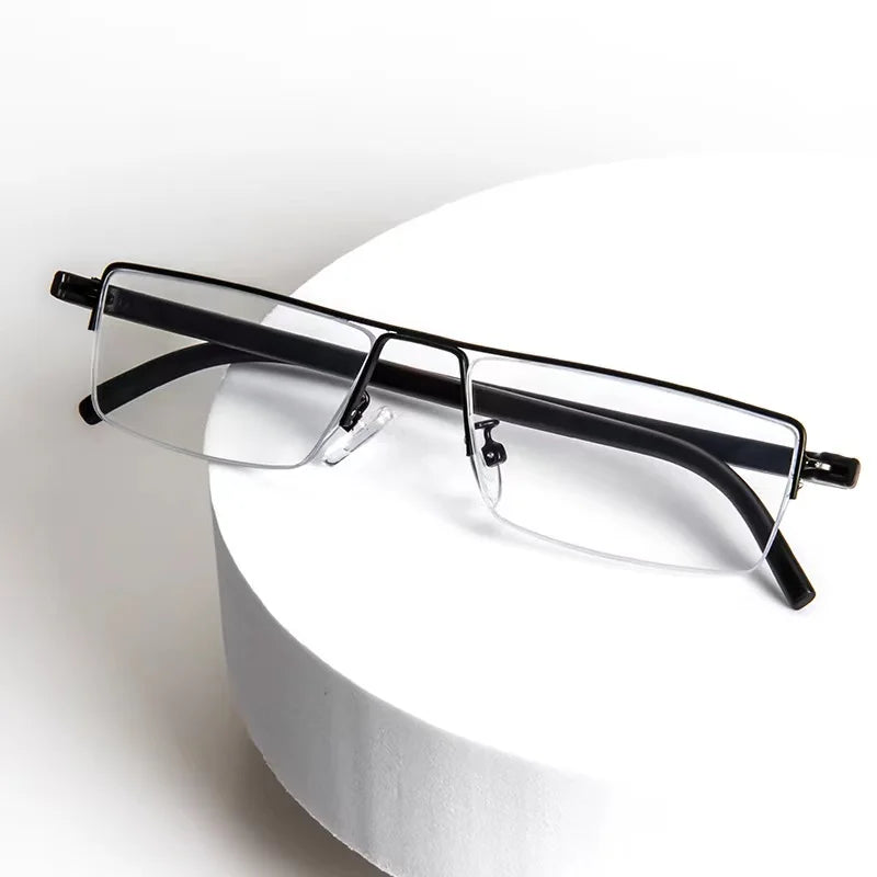 Half Frame Rectangle Reading Glasses with Alloy Frame and Blue Light Blocking Lenses
