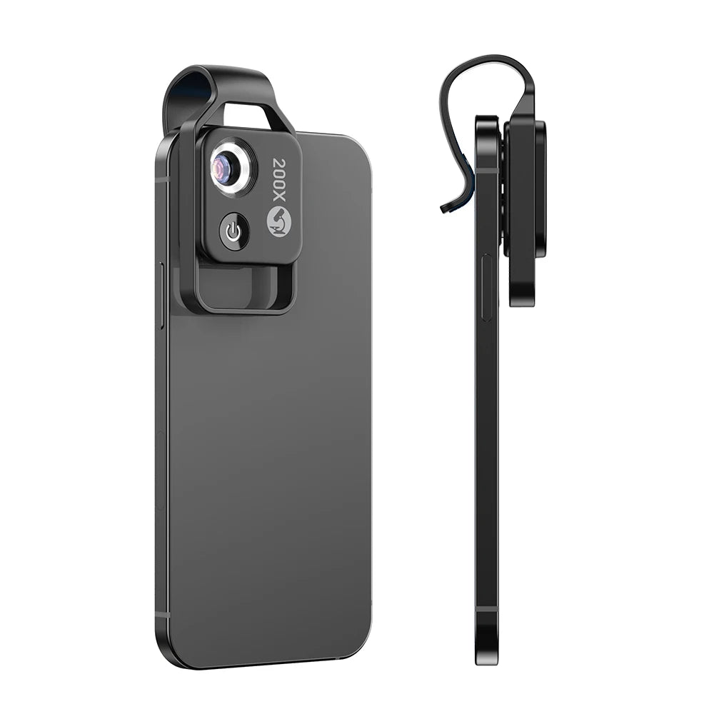200X Smartphone Microscope Lens with LED Light Universal Clip