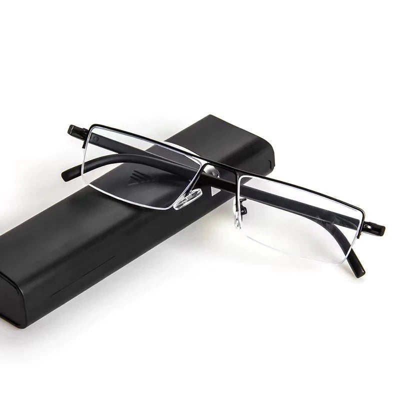 Anti Blue Light Reading Glasses Men Women Black Glasses Alloy Frame Eyeglasses With Case Diopter +1.5+2