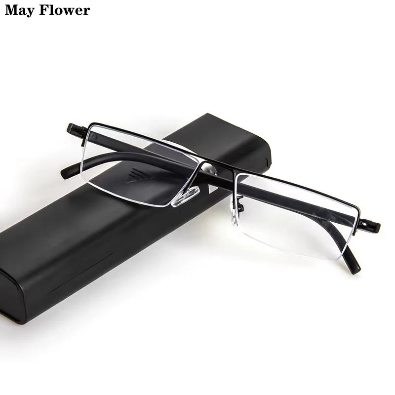 Half Frame Rectangle Reading Glasses with Alloy Frame and Blue Light Blocking Lenses