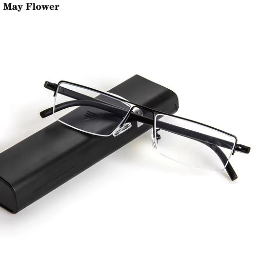 Half Frame Rectangle Reading Glasses with Alloy Frame and Blue Light Blocking Lenses