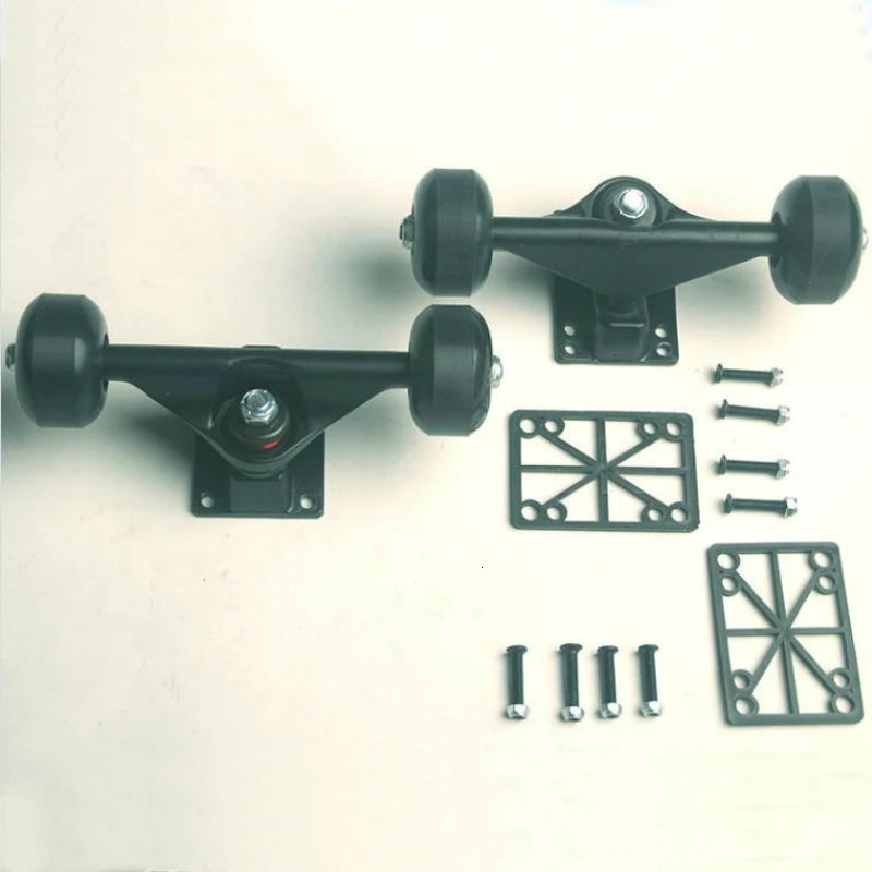 2 Sets Skateboard Wheels Aluminum Alloy Skateboard Trucks Four-wheel Skateboard Support And Wheels Parts Long Board Mini Cruiser
