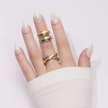 X-shaped Gold Color Mixing Metal criss-cross Rings Minimalist Circle Geometric Ring