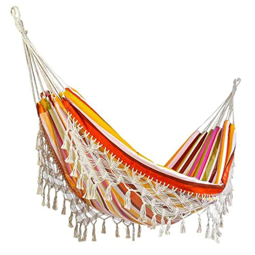 Hammock Boho Style Brazilian Macrame Fringed Deluxe Double Hammock Net Swing Chair Indoor Hanging Swing