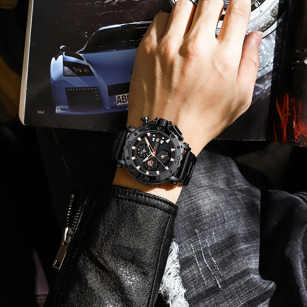 Watch for Men Top Brand Luxury Big Dial Stainless Steel Waterproof Chronograph Wristwatches with Date Relogio Masculino