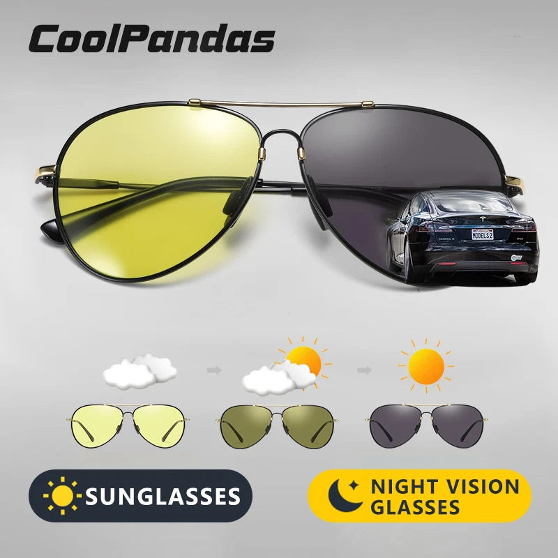Photochromic Polarized Driving Sunglasses for Men Memory Metal Frame Anti Glare