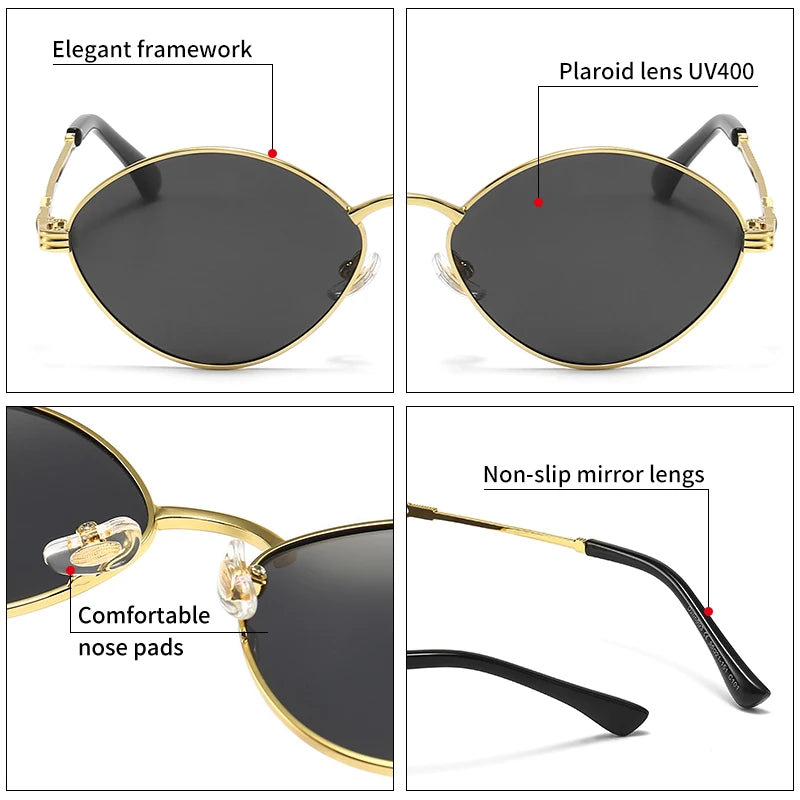 Cat Eye Titanium Alloy Polarized UV400 Retro Punk Sunglasses for Men Women Vintage Fashion Eyewear
