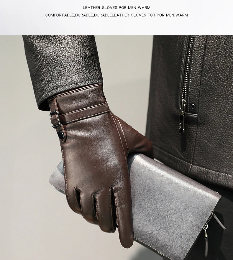 Sheepskin High Quality Autumn Winter Genuine Leather Gloves Men Driving Mittens Warm Touch Screen