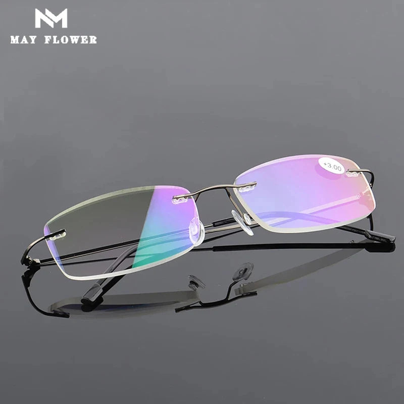 Rimless Memory Alloy Reading Glasses with Brown Lenses