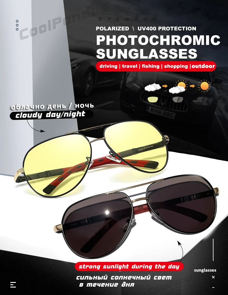 Aviation Photochromic Polarized Night Vision UV400 Driving Sunglasses for Men Women