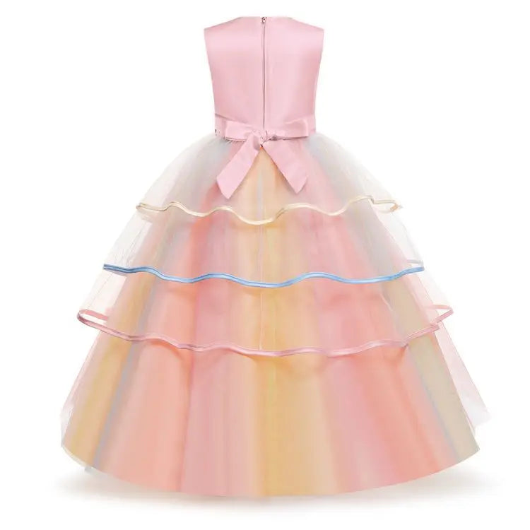 Unicorn Flower Applique Princess Ball Gown Dress