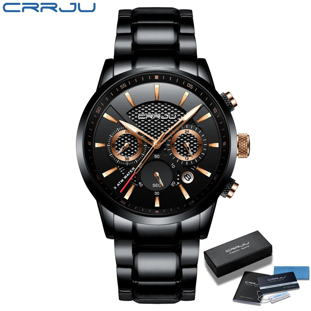 Business Men Watch Fashion Blue Date Chronograph Stianless Steel Wristwatch Mens Casual Waterproof Clock