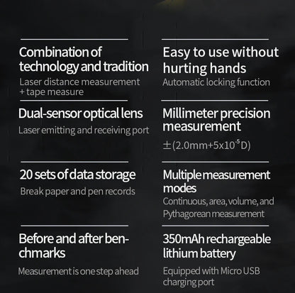 2 in 1 Laser Rangefinder 5m Tape Measure Ruler LCD Display with Backlight Distance Meter Building Measurement Device