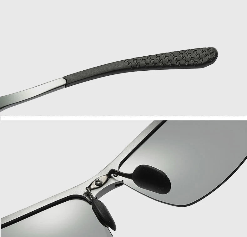 Aluminum Rimless Photochromic Polarized UV400 Driving Sunglasses for Men Women