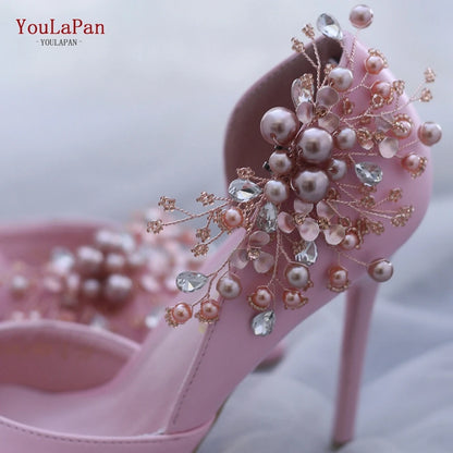 X18 Fashion Shoe Clips Colored Pearls Shoes Clips High Heel Handmade Alloy Flower Bridal Shoe Buckle Shoes Accessories