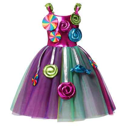 Carnival Candy Dress for Girls Purim Festival Fancy Lollipop Costume Children Summer Tutu Dresses Dressy Party Ball Gown