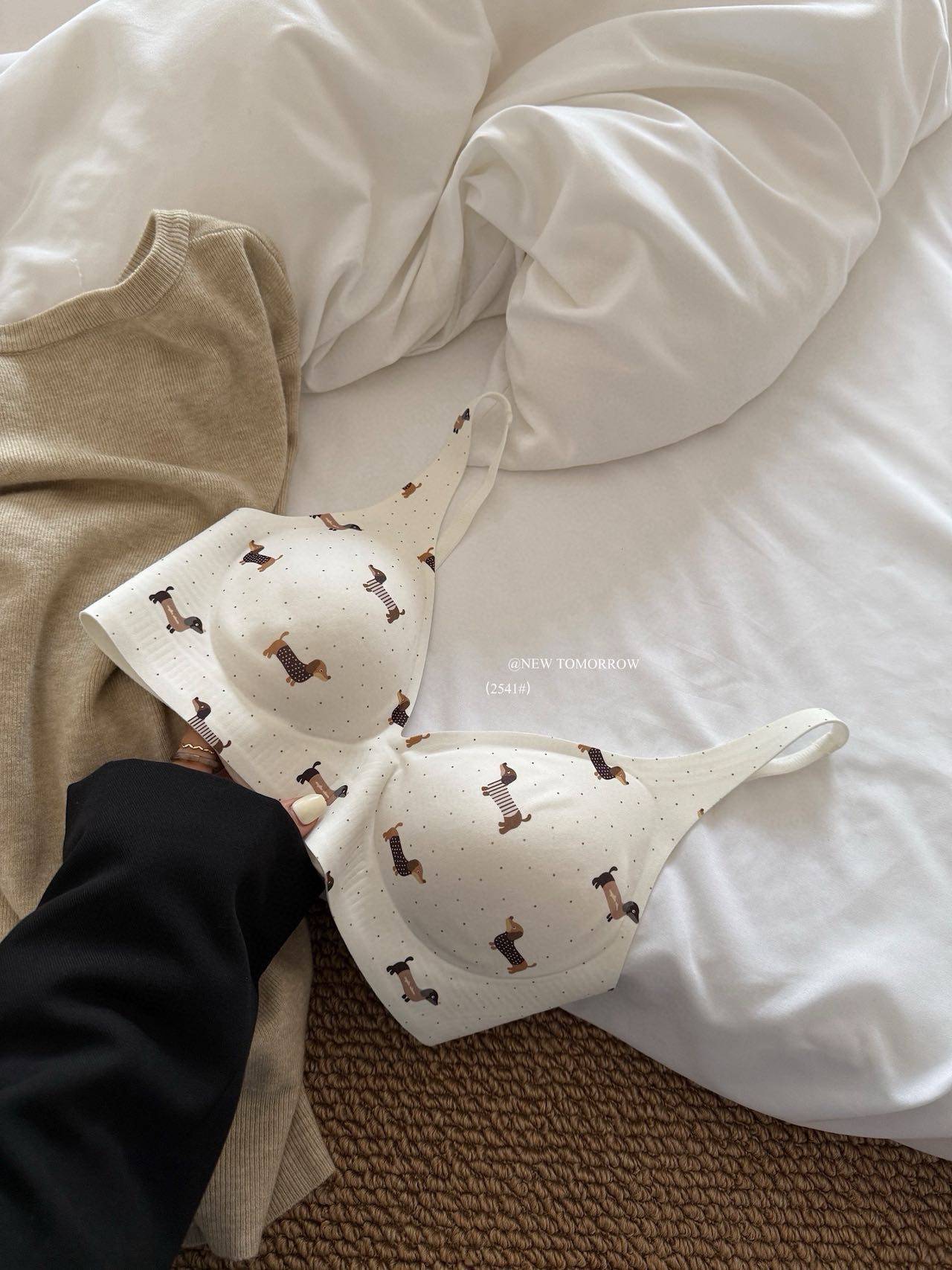 Womens Dachshund Print Wireless Bra and Brief Set