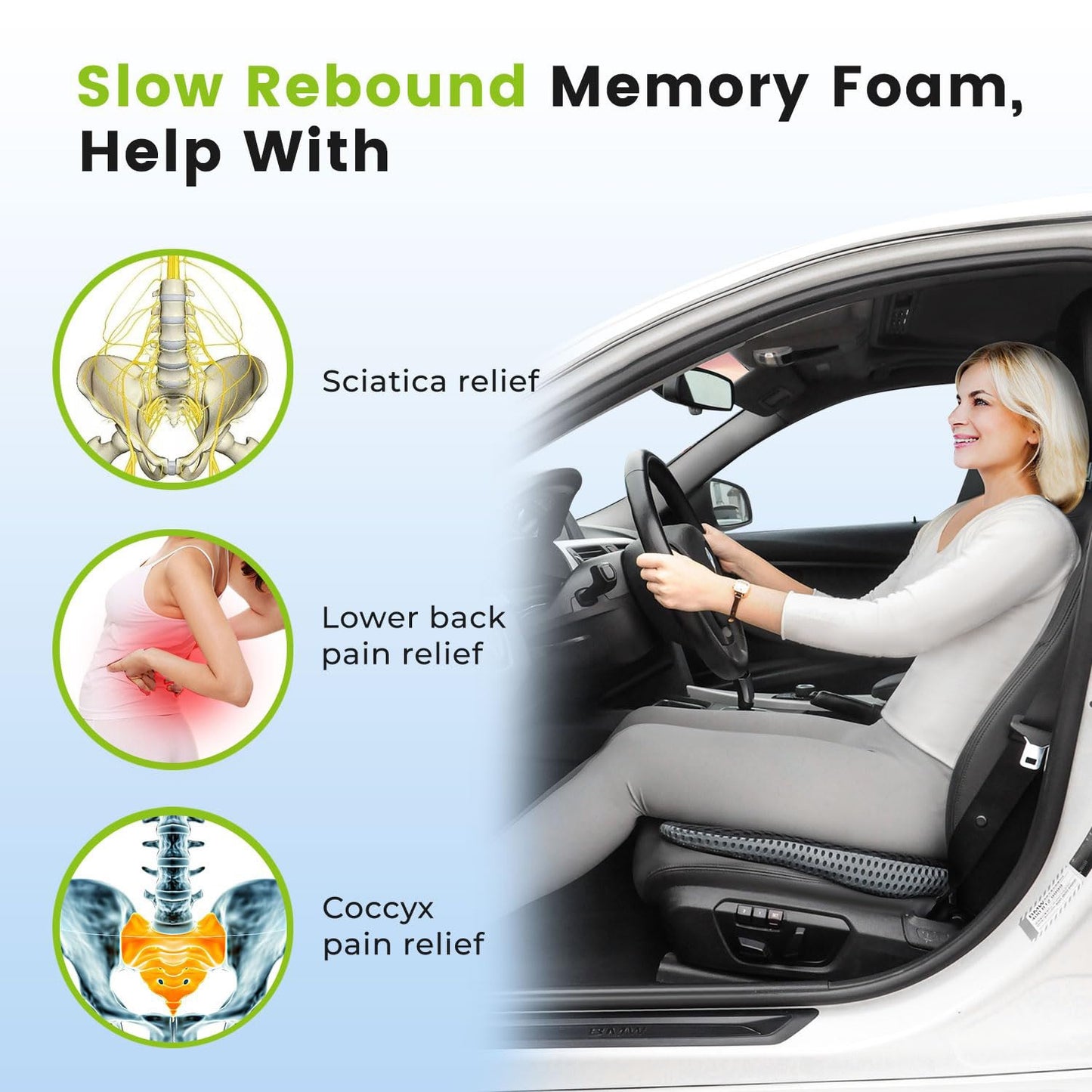 Cushion Non Slip Orthopedic Memory Foam Prostate Cushion for Tailbone Sciaticaback Pain Relief Comfort Chair Car Seat