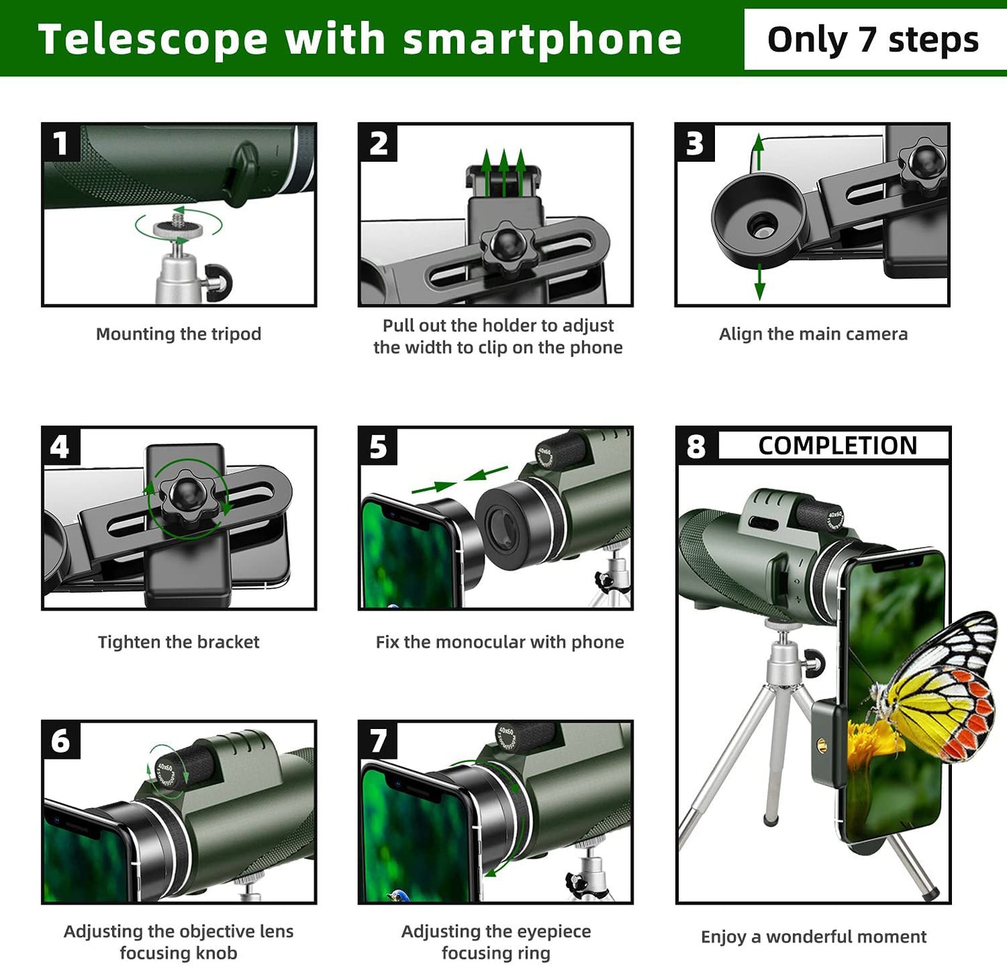 80X100 Hd Monocular Telescope Long Range Zoom Bak4 Prism Telescope with Tripod Phone Clip Hunting Camping Bird Watching Hiking