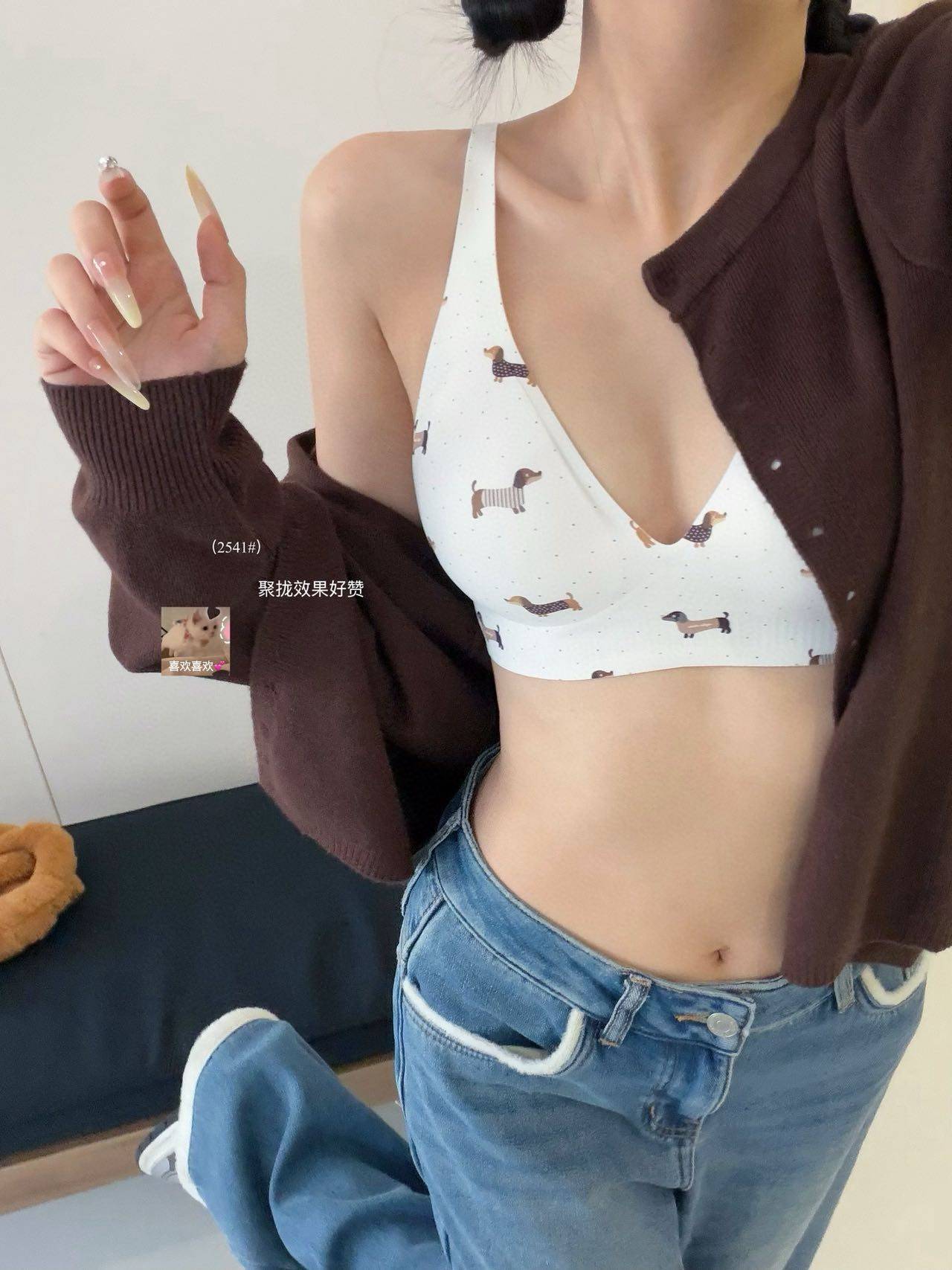 Womens Dachshund Print Wireless Bra and Brief Set