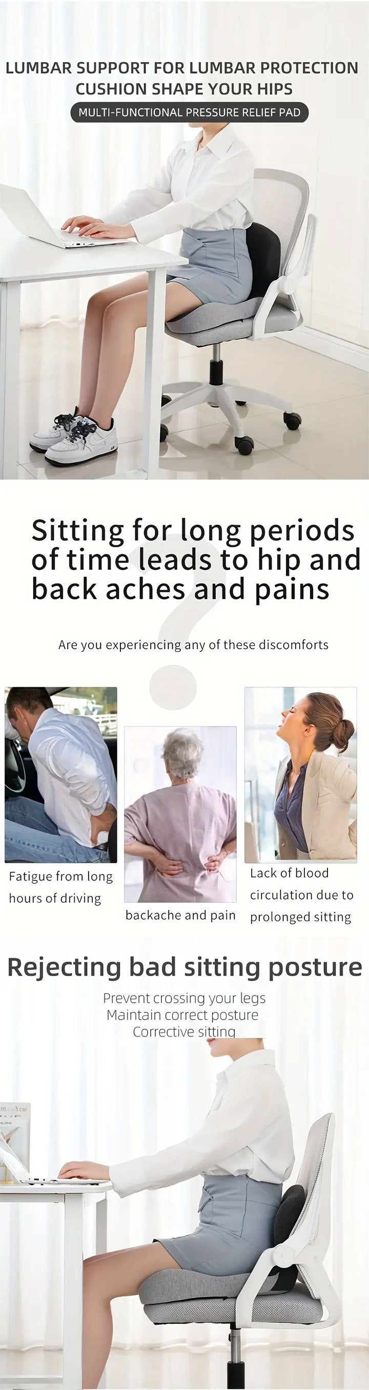 Memory Foam Cushion Interior Accessories Pillow Car Seat Waist Pillow Lumbar Support Office Pillow Chair Cushion