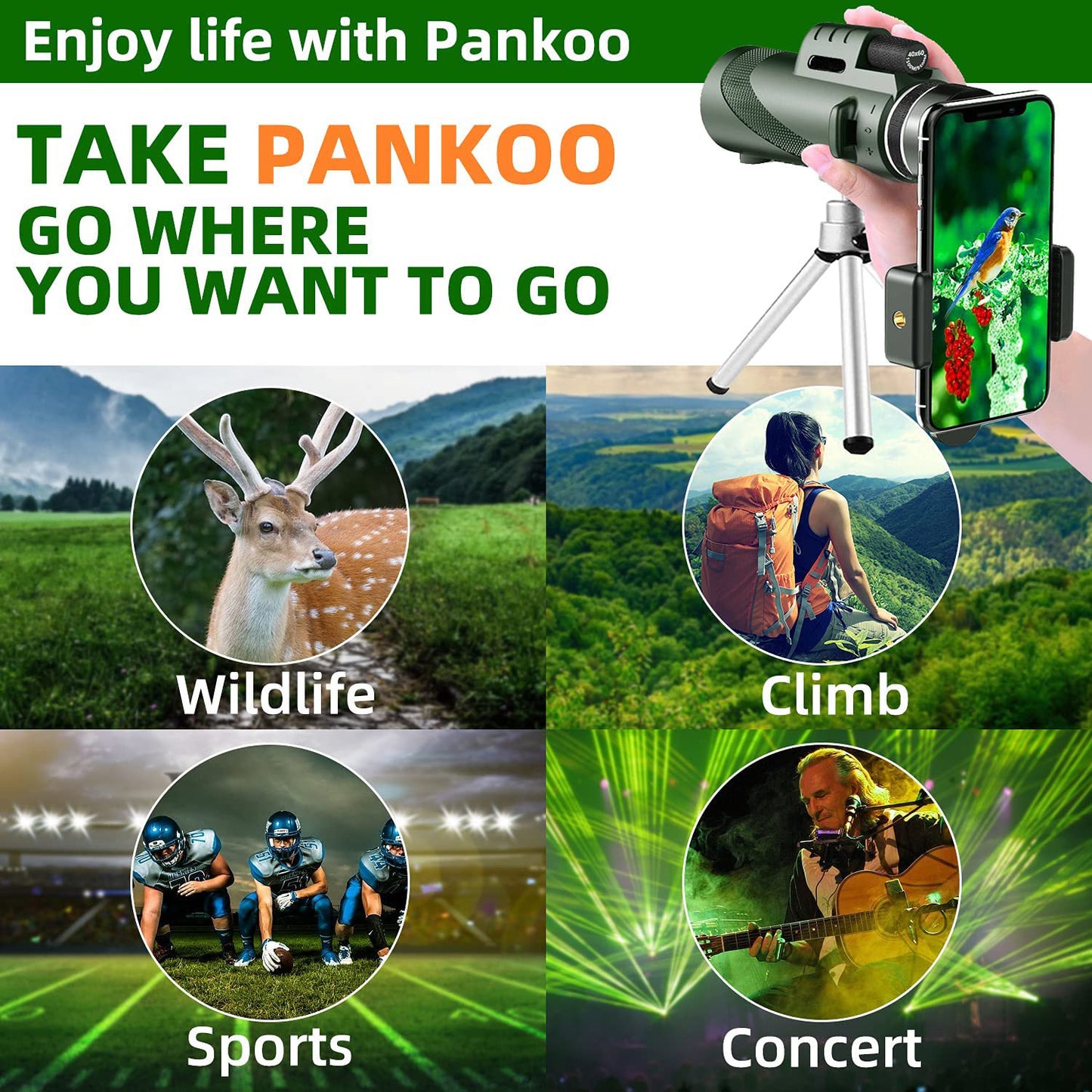 80X100 Hd Monocular Telescope Long Range Zoom Bak4 Prism Telescope with Tripod Phone Clip Hunting Camping Bird Watching Hiking