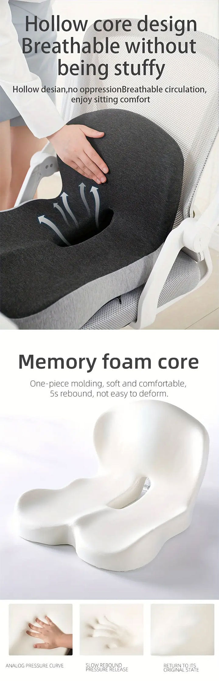 Memory Foam Cushion Interior Accessories Pillow Car Seat Waist Pillow Lumbar Support Office Pillow Chair Cushion