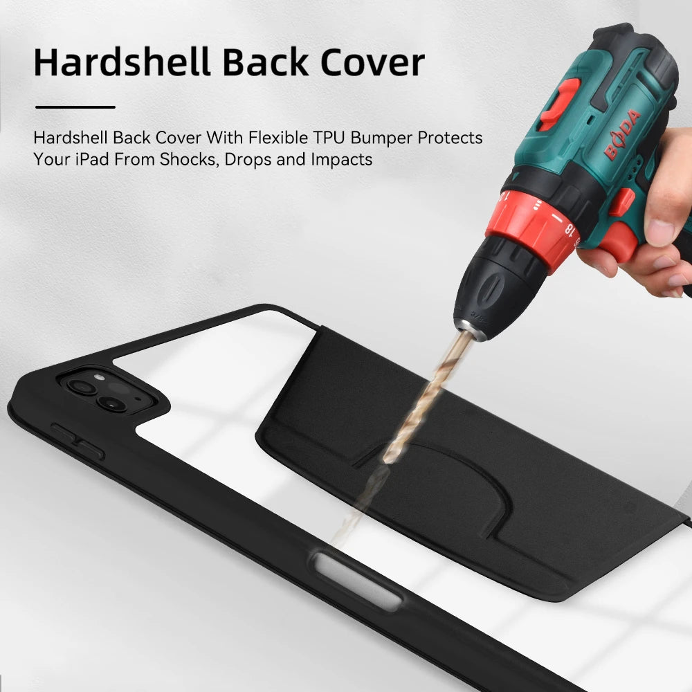 For Tablet iPad Pro 11 Case For Pro 12.9 Air 5 4 10.9 iPad 10th 7/8/9th Generation Mini 6 360° Rotatable Transparent Back Cover