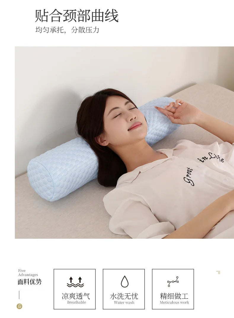 Round Neck Pillow Roll Cervical Support Pillows Neck Pain Relief Cylinder Bolster Pillows with Removable Washable Cove for Chair