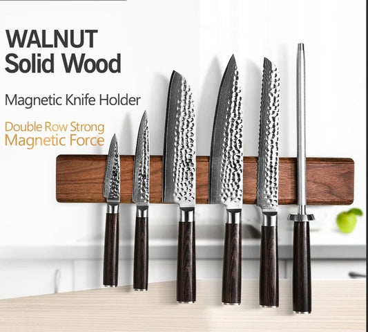 40cm Walnut Solid Wood Magnetic Knife Holder Double Row Strong Magnetic Force No Nails/ Punching Kitchen Accessories