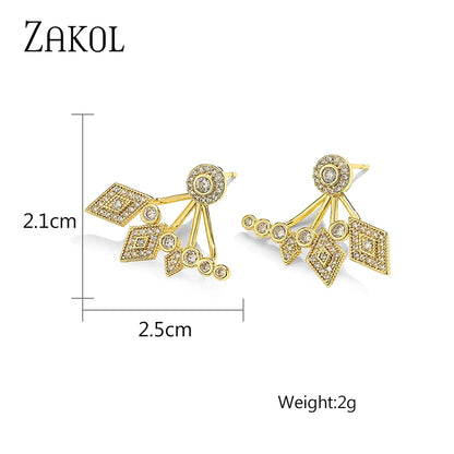 Fashion Gemoetric Cubic Zirconia Dangle Earrings for Women Gold Color Leaf Earring