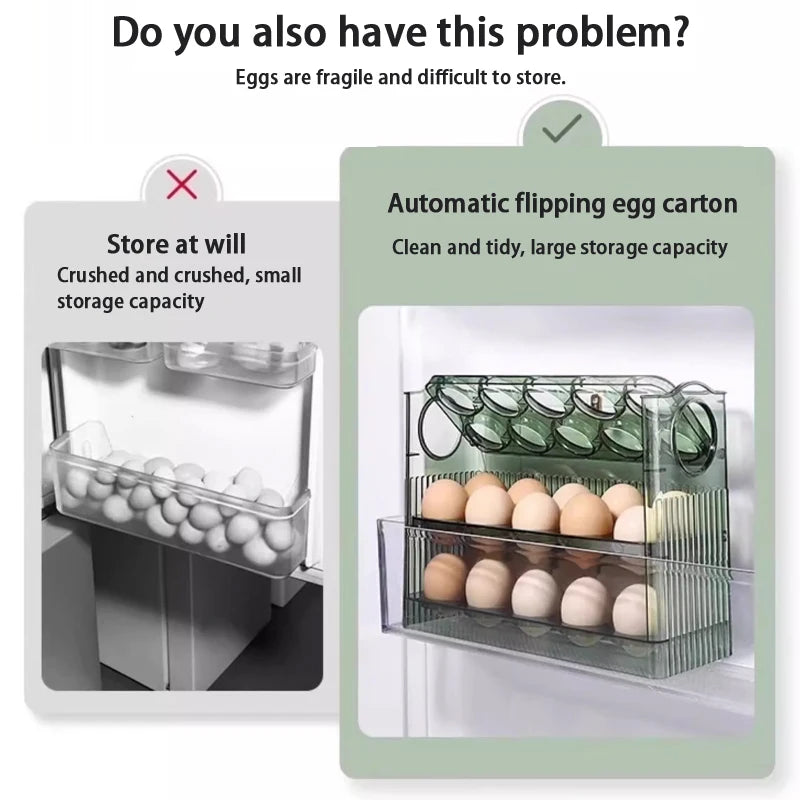 Self-Rolling Egg Dispenser – 2-Layer Clear Egg Storage Bin for Fridge Door