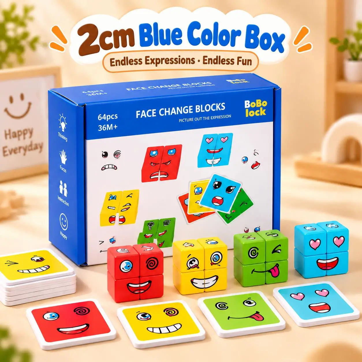 Wooden Facial Expression Matching Cube Puzzle