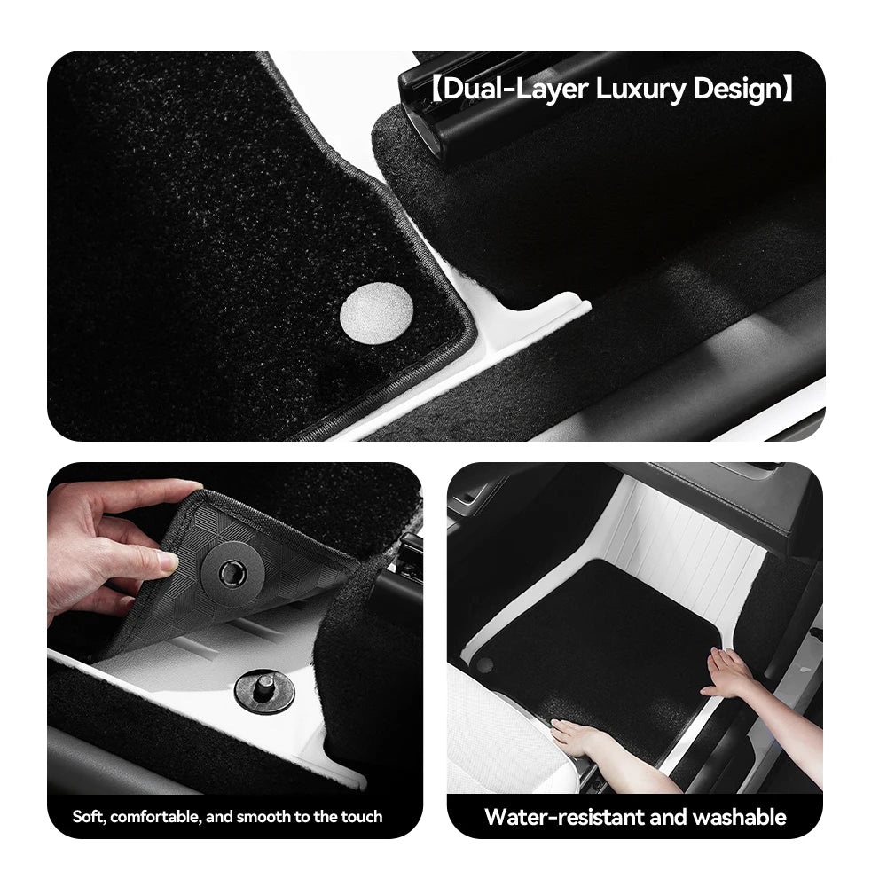 TPE Floor Mats Set with Metal Pedals for Tesla Model Y Juniper Integrated Trunk Liner All Weather Protection
