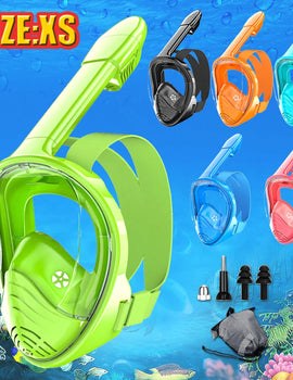 Kids Full Face Snorkel Mask Diving Mask With Detachable Camera Mount Wide View Anti-Fog Anti-Leak Snorkeling Swimming for Child