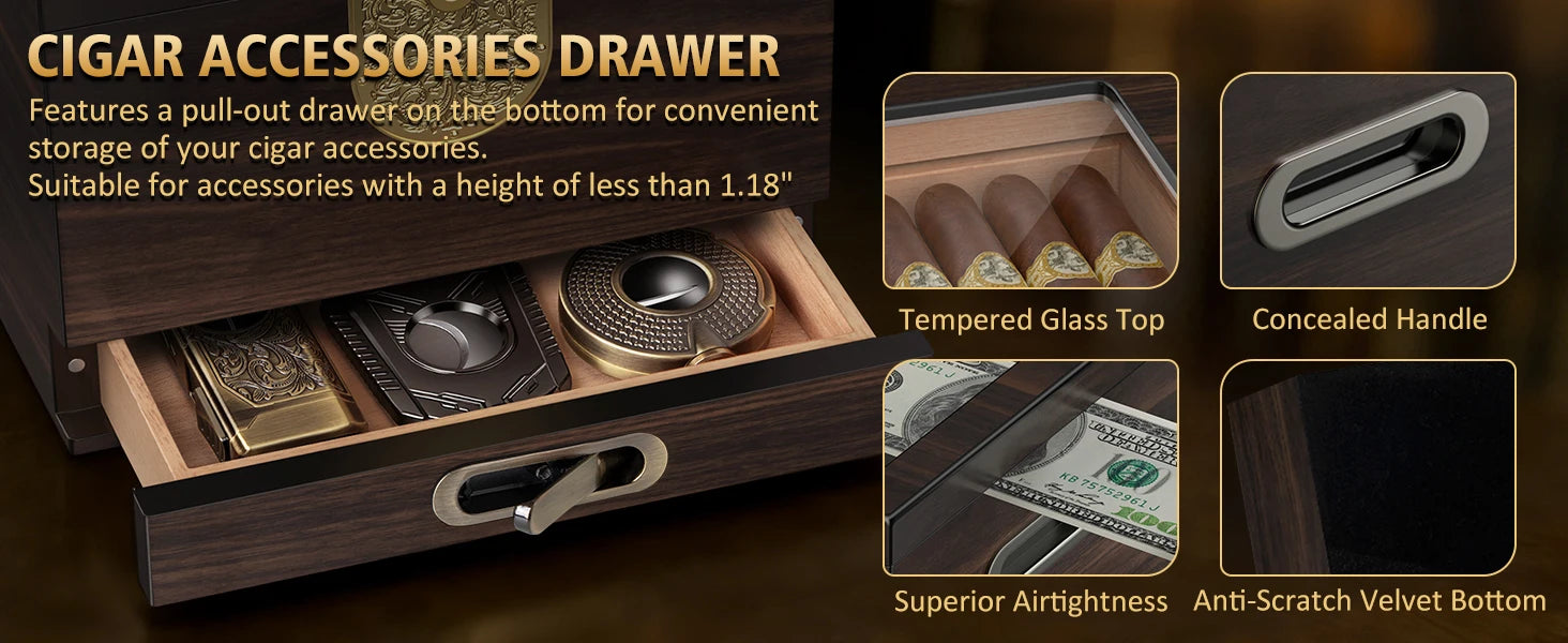 Cigar Humidor, Cedar Wood Cigar Box, Includes Leather Cigar Case, Cigar Tube, Digital Hygrometer and 2 Humidifiers, Gift Set