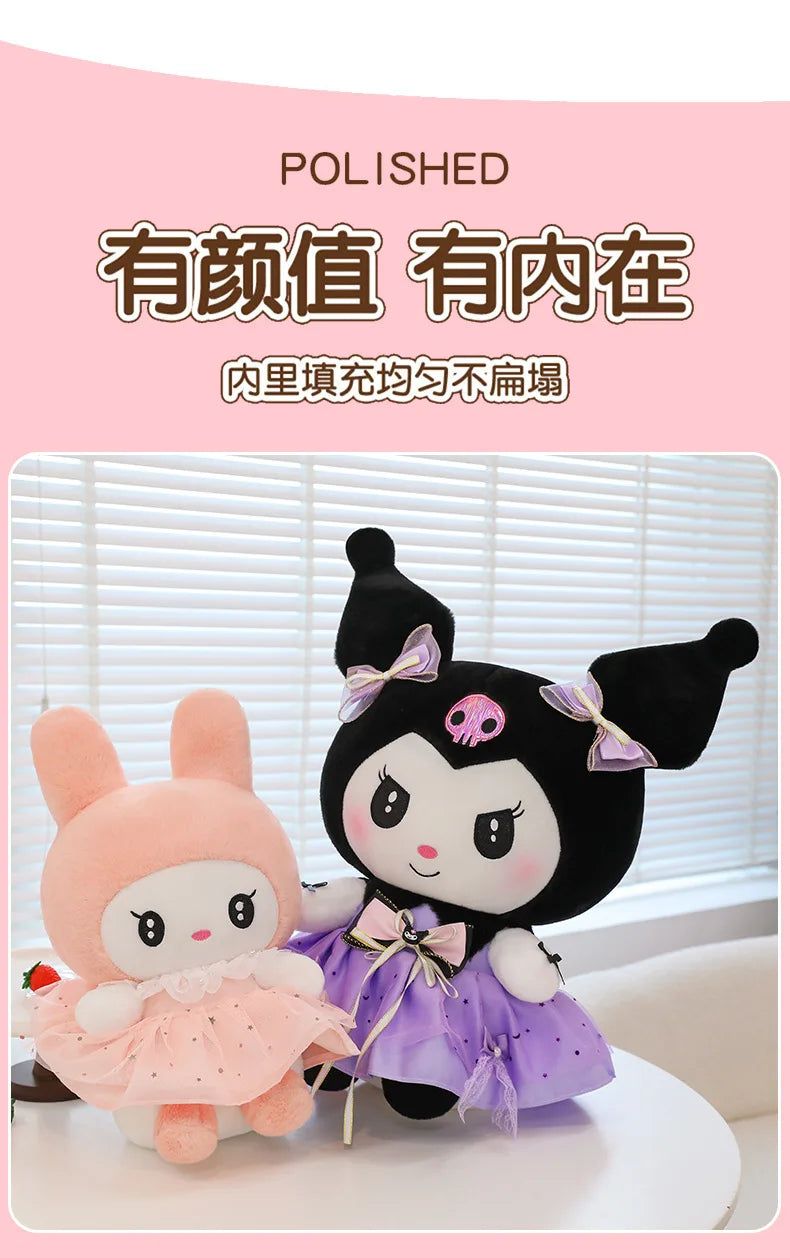 70cm Sanrio Kawaii Kuromi Plush Toy in Princess Tulle Skirt Melody Stuffed Doll Kids Birthday Xmas Gift Cute Pillow for Children