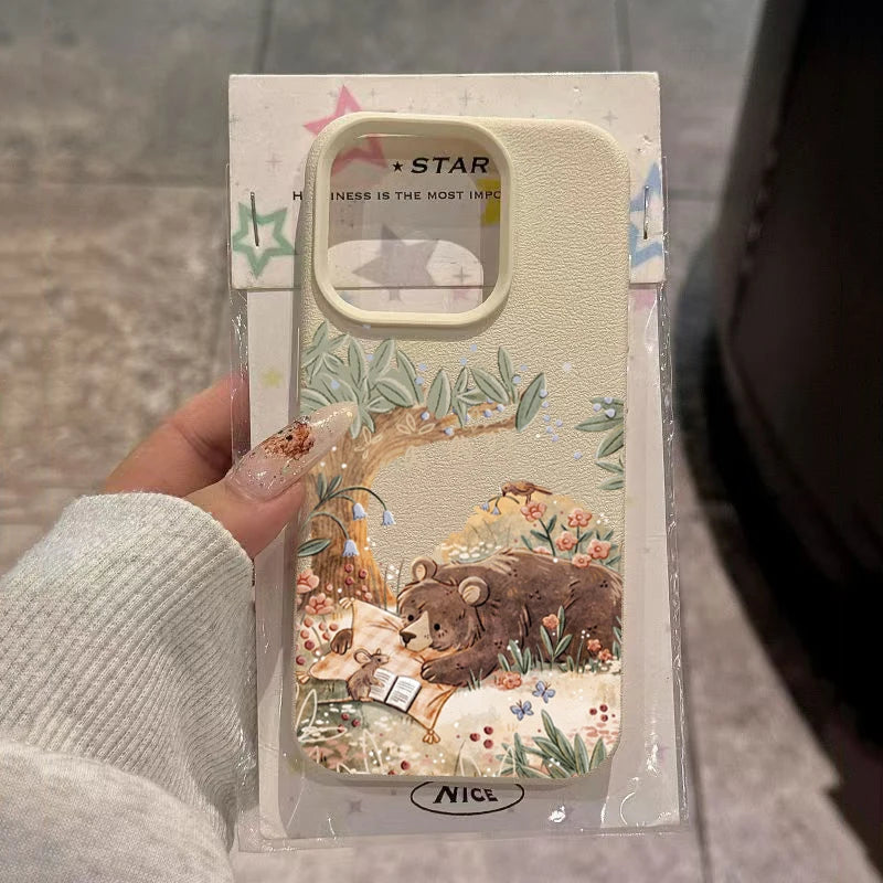Cartoon Animal Bear Squirrel Phone Case For iPhone 17 16 15 Plus Pro Max Air Cases iPhone 14 Pro Max 16e Cover