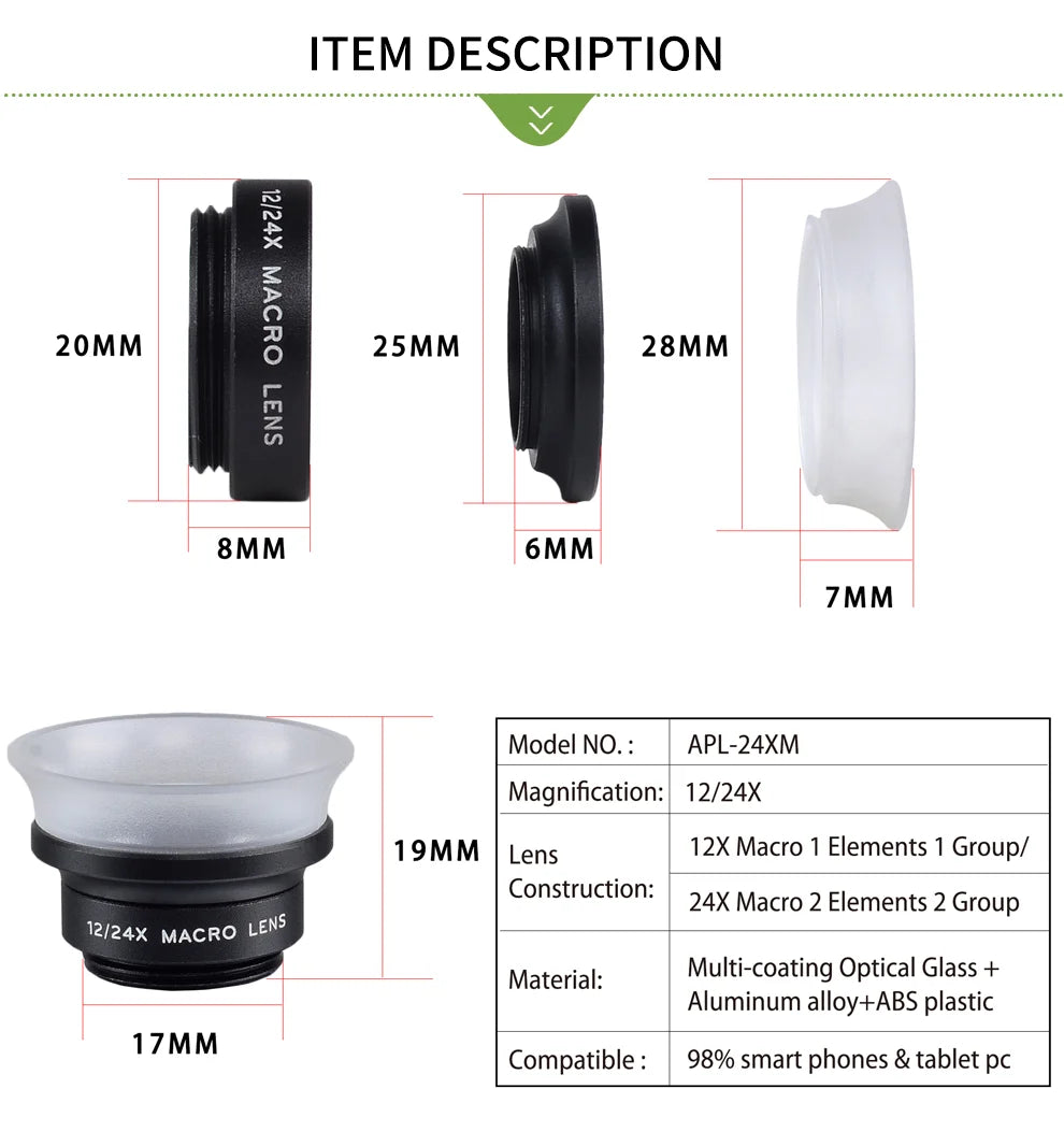 12X 24X Super Macro Smartphone Lens with Universal Clip