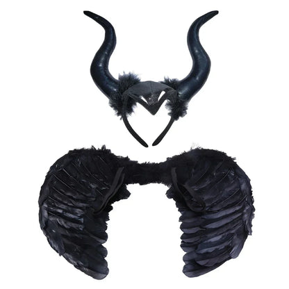 Girls Women Halloween Long Demon Ox Horn Headband Evil Queen Glitter Hair Hoop Cosplay Costume Magic Witch Headpiece Accessory