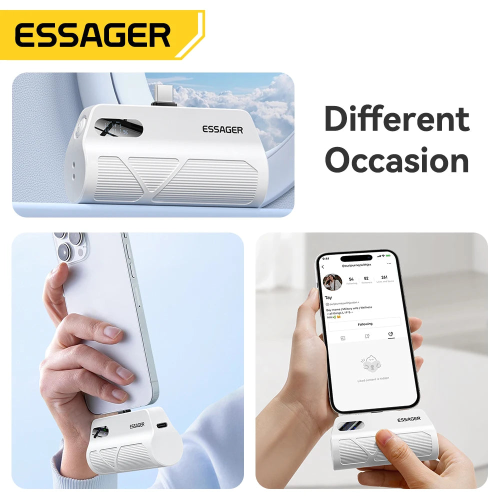 5000mAh Mini Capsule Power Bank 20W PD Fast Charging with Built-in Lightning & USB-C Plug Portable Charger