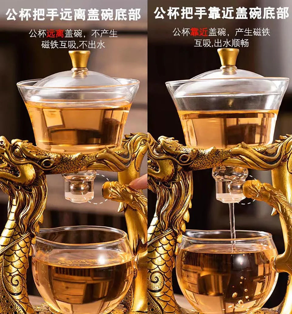 Dragon Glass Teapot Magnetic Diversion Rotating Cover Bowl Water Tea Cup Purer Oolong Drinkware Tea