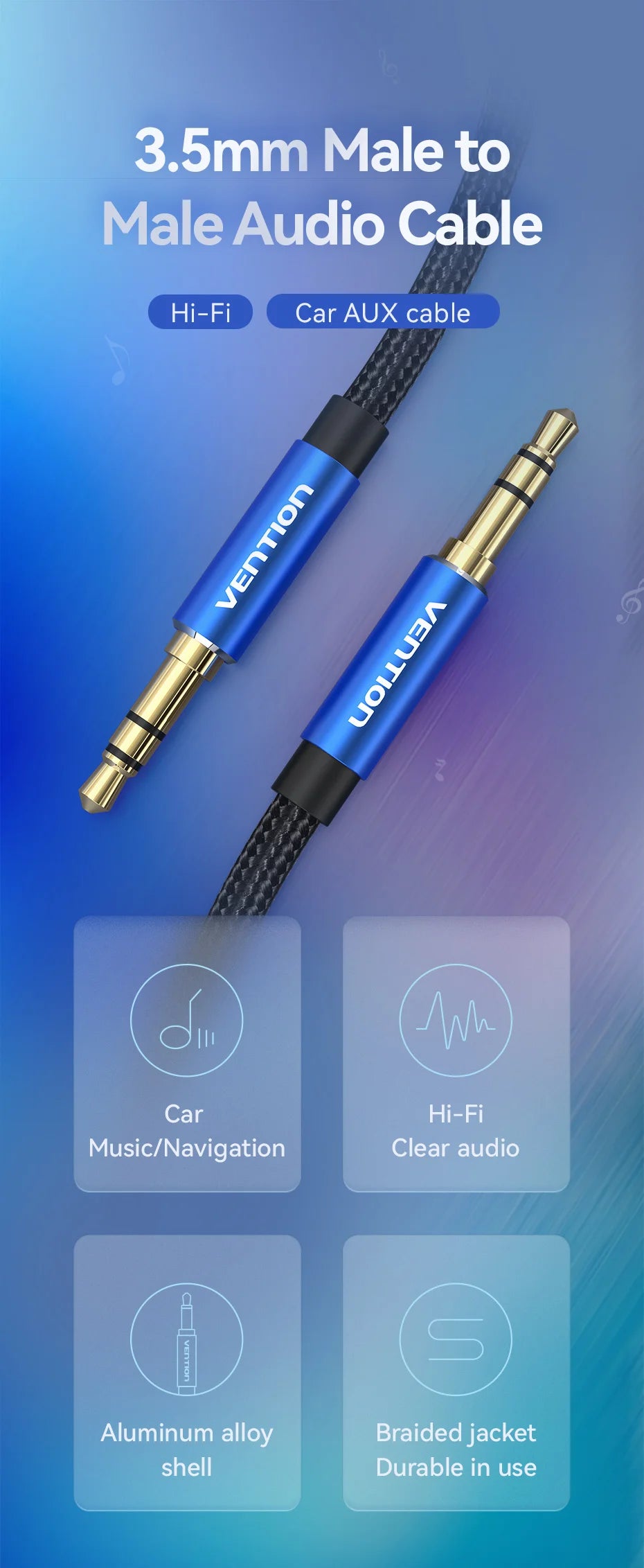 Aux Cable 3.5MM Jack Male to Male 3.5mm Audio Cable Jack for JBL Headphones Xiaomi Oneplus Speaker Cable Car Aux Cord