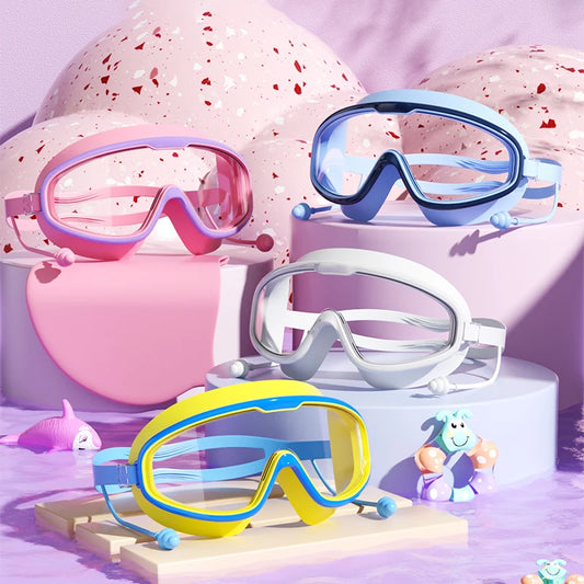 Swimming Goggles Big Frame HD View Anti-fog Waterproof 's Swim Goggles Boys and Girls Multi-color to Choose