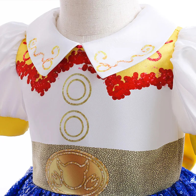 Patchwork Dress - Western Style Cosplay Gown with Color Block Design | Kids Birthday Party Dress