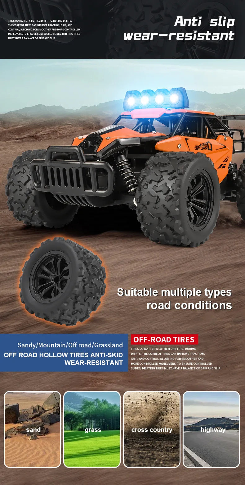 Remote Control Car RC Drift Racing 1:16 Vehicle Off Road Alloy 2.4G Radio High-Speed Trucks With LED Light Climbing Gift Toy