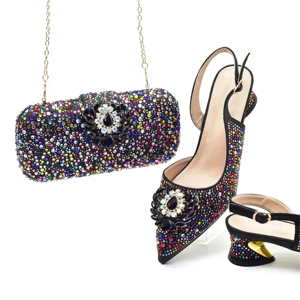 New Italian Shoes and Bags Matching Set Luxury Designer Pumps Women Full Rhinestone Designer Shoe and Bag Sets From Italy