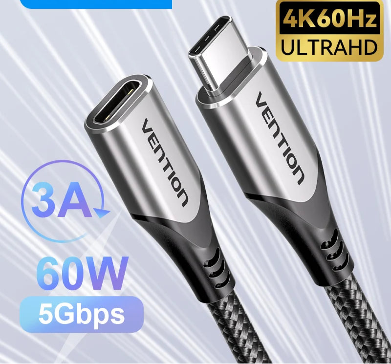 USB C Extension Cable Male to Female Type C Extender Cord Thunderbolt 3 4K Cable for MacBook Type C 3.1 Extension Cord